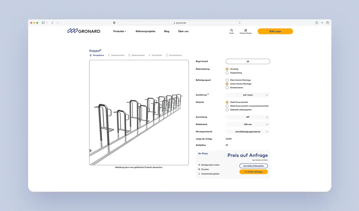 Screenshot des 3D-Konfigurators für Fahrradständer